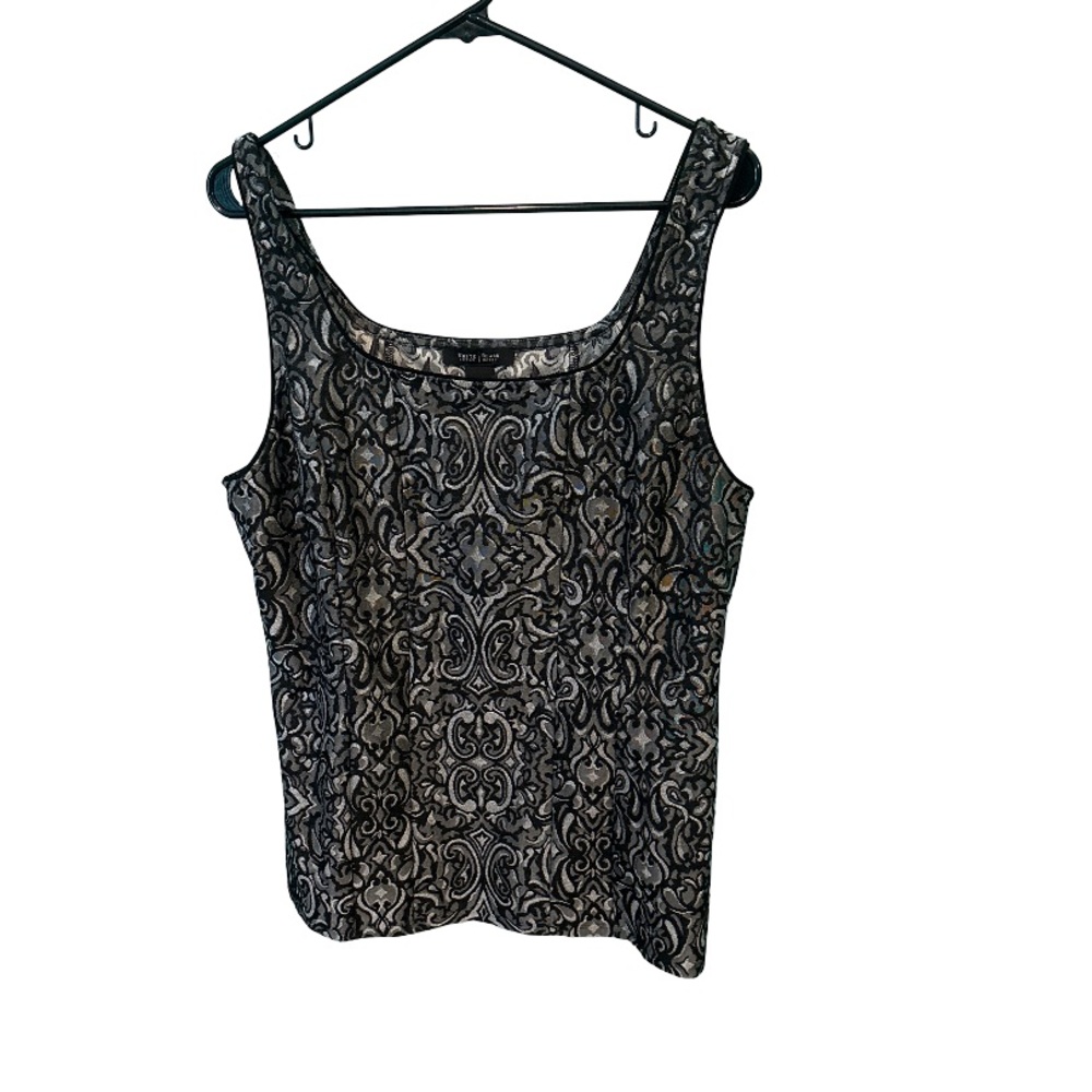White House|Black Market Black and Gray Patterned Women's Top♟️🌫️